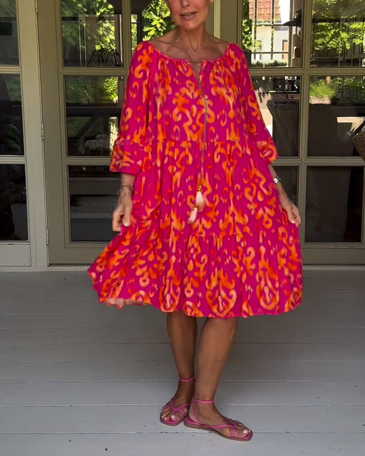 GRAINNE | VINTAGE PRINTED MIDI DRESS WITH V NECK
