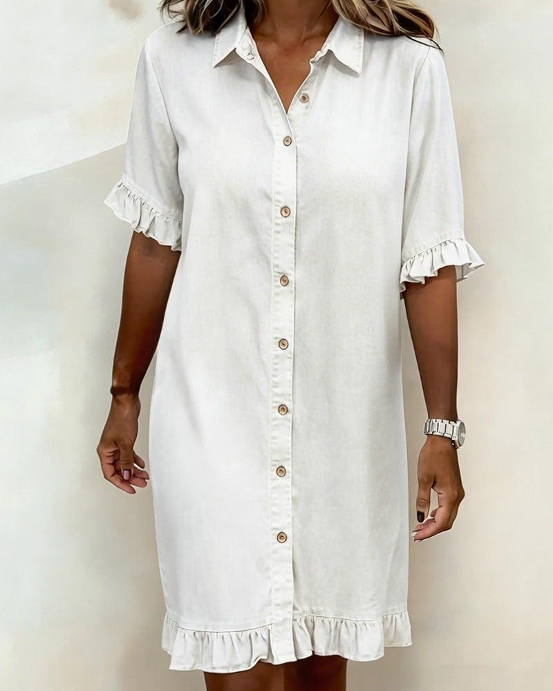 AOIFE | DENIM SHIRT DRESS WITH RUFFLE SLEEVES