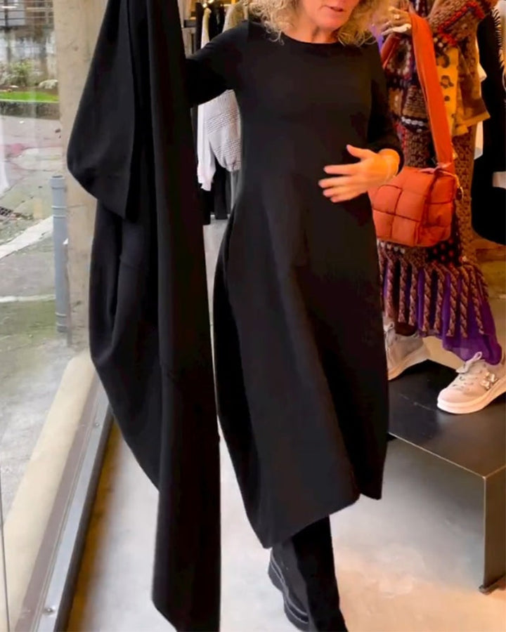 ROISIN | BLACK MIDI DRESS WITH POCKETS