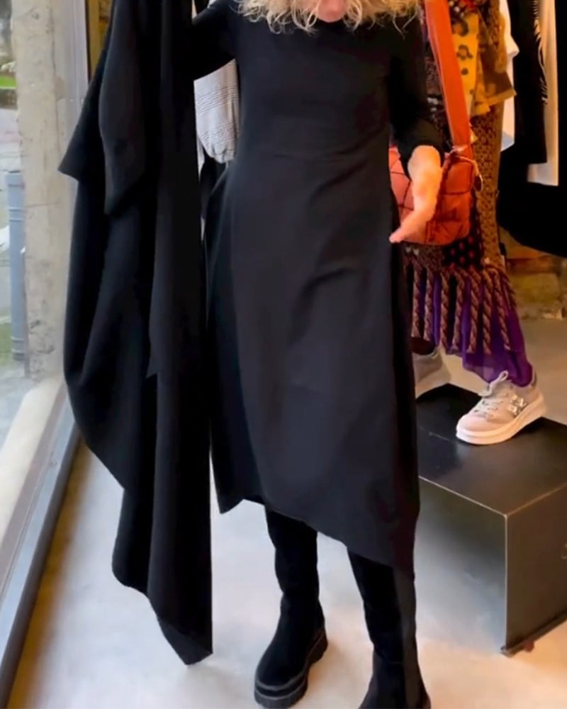 ROISIN | BLACK MIDI DRESS WITH POCKETS