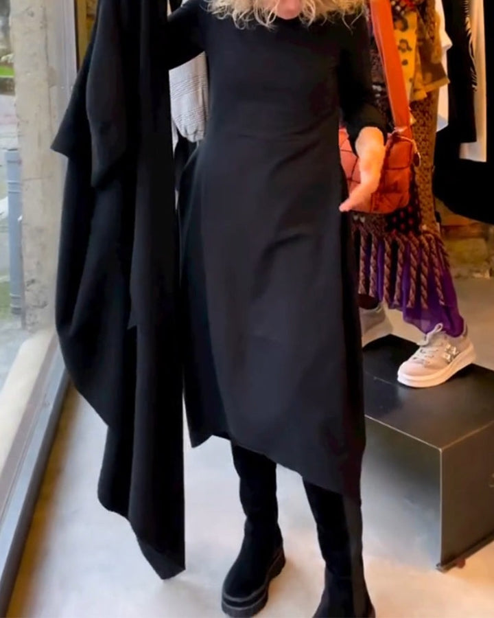 ROISIN | BLACK MIDI DRESS WITH POCKETS