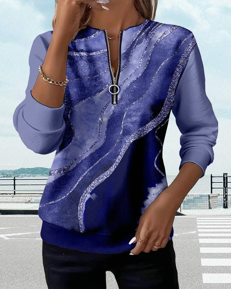 CLODAGH | VINTAGE PRINT HALF-ZIP SWEATSHIRT