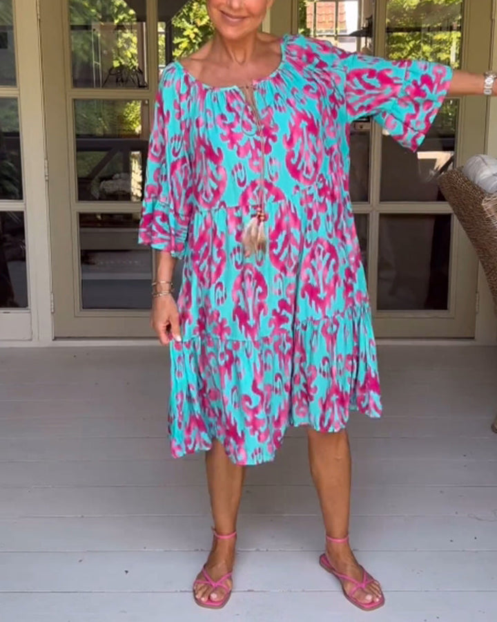 GRAINNE | VINTAGE PRINTED MIDI DRESS WITH V NECK