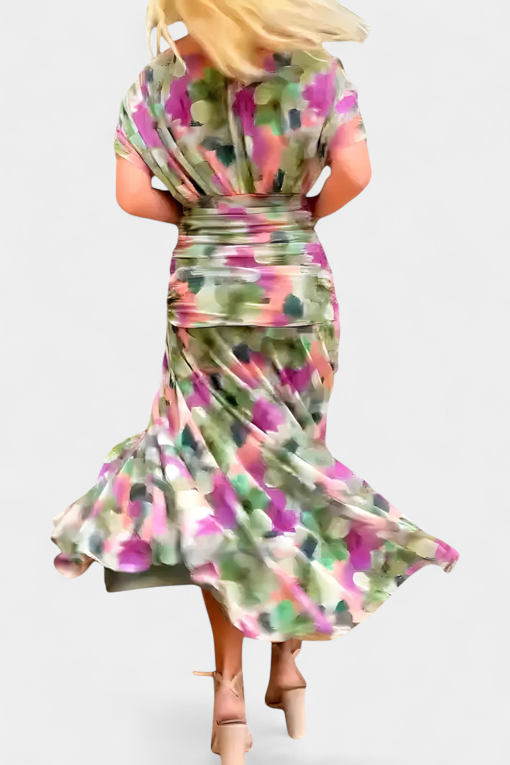 ENYA | LONG FLORAL DRESS WITH V-NECK