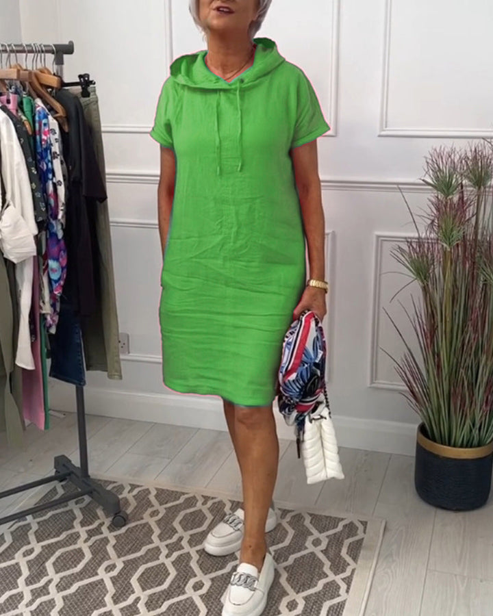 SINEAD | CASUAL SHORT SLEEVE HOODED DRESS