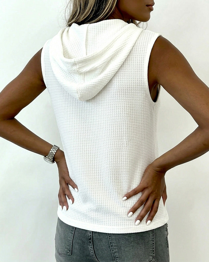 BRIGID | WAFFLE KNIT SLEEVELESS HOODED VEST