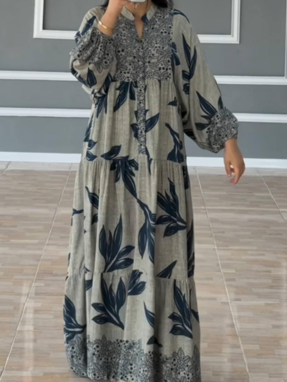 TREASA | PRINTED LANTERN SLEEVE LOOSE DRESS