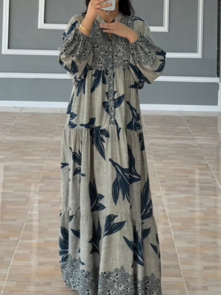 TREASA | PRINTED LANTERN SLEEVE LOOSE DRESS
