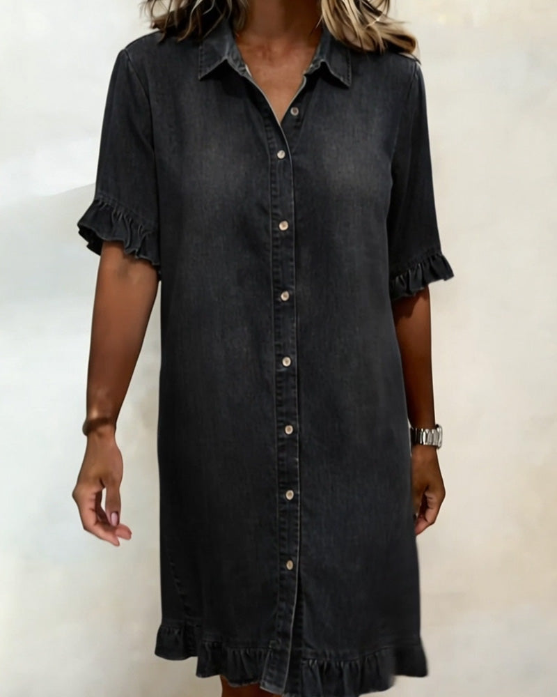 AOIFE | DENIM SHIRT DRESS WITH RUFFLE SLEEVES