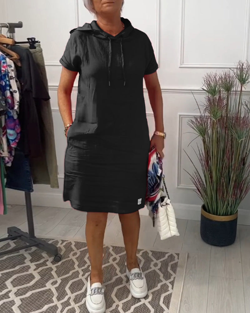 SINEAD | CASUAL SHORT SLEEVE HOODED DRESS