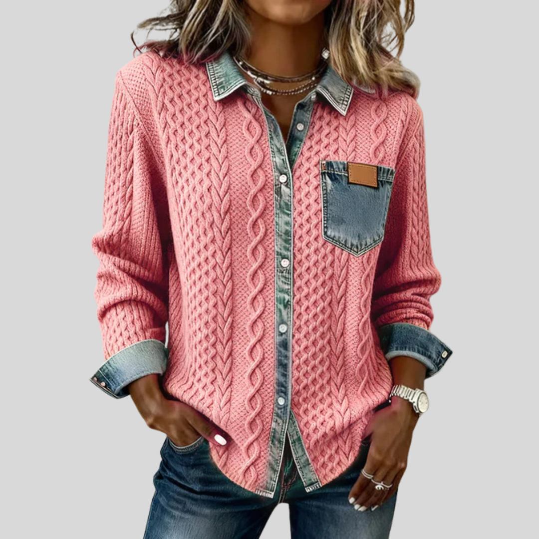 SADHBH | CABLE KNIT DENIM PATCHWORK SHIRT