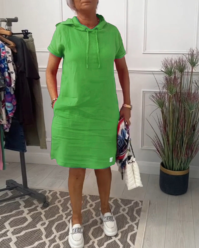 SINEAD | CASUAL SHORT SLEEVE HOODED DRESS