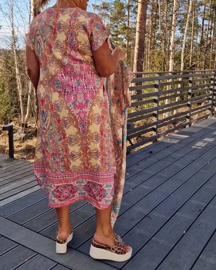 Ailina | Printed V Neck Midi Dress