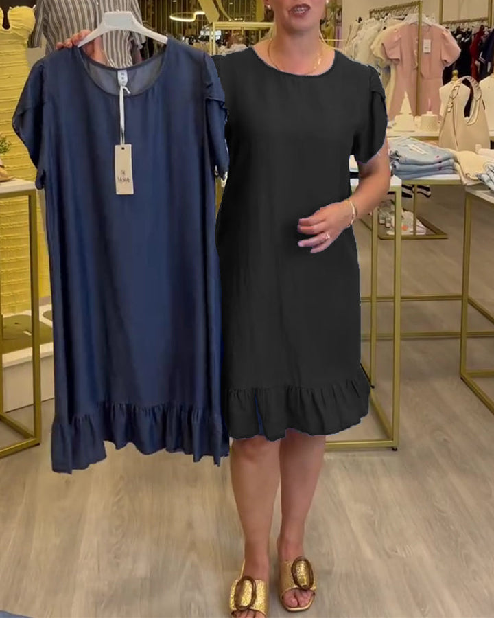 DEIRDRE | CASUAL DENIM-STYLE RUFFLE DRESS