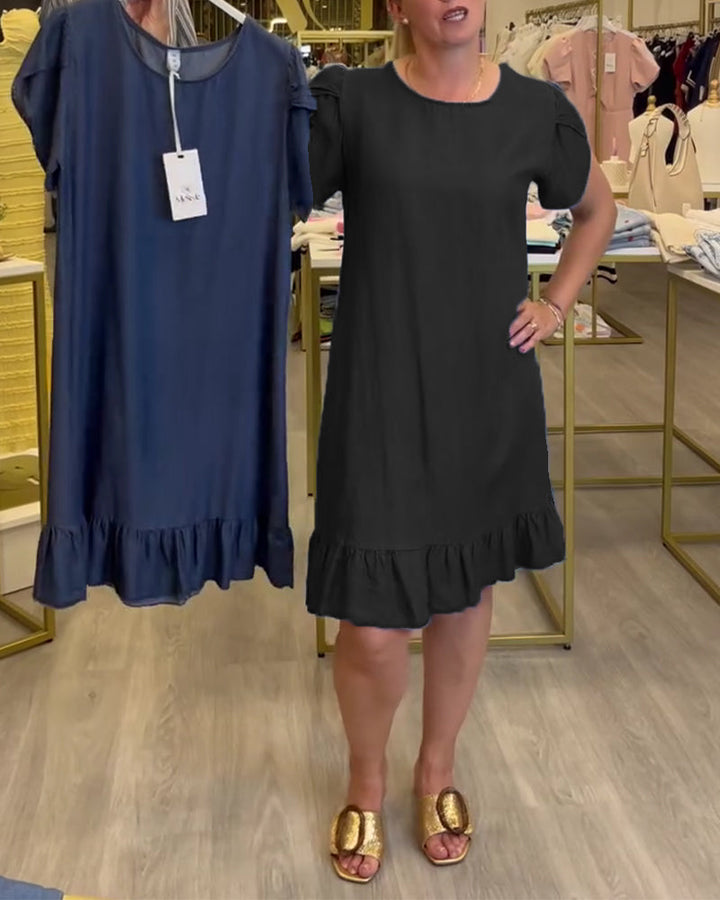 DEIRDRE | CASUAL DENIM-STYLE RUFFLE DRESS