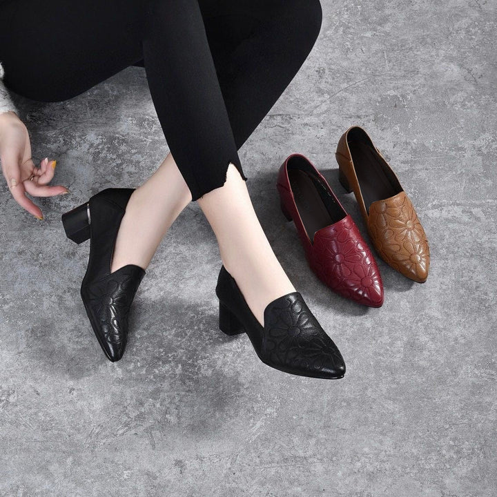 Broderyn | Elegant Floral Embossed Pumps