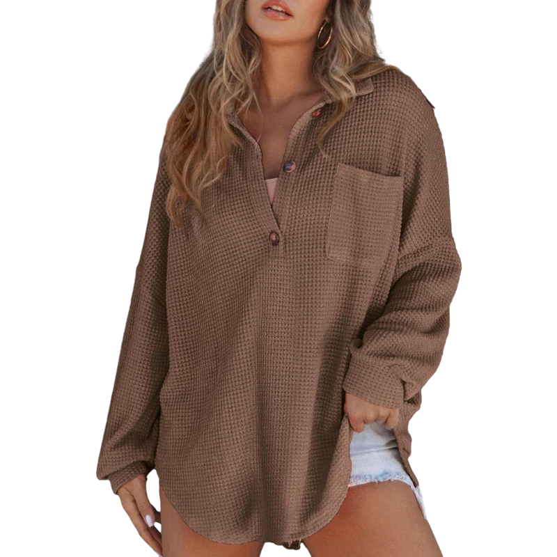 KATHRYN – Casual Lightweight Button V Neck Tunic Blouse