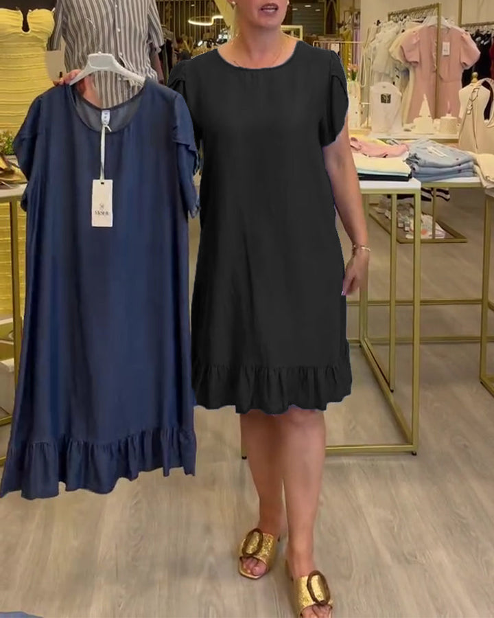 DEIRDRE | CASUAL DENIM-STYLE RUFFLE DRESS