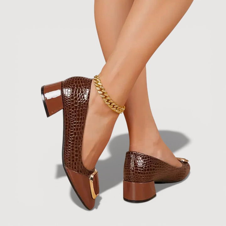 FIANNA | ORTHOPAEDIC CROCO BLOCK HEELS
