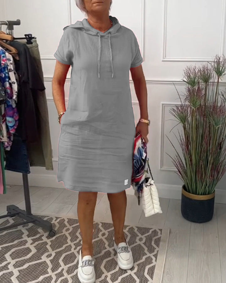 SINEAD | CASUAL SHORT SLEEVE HOODED DRESS