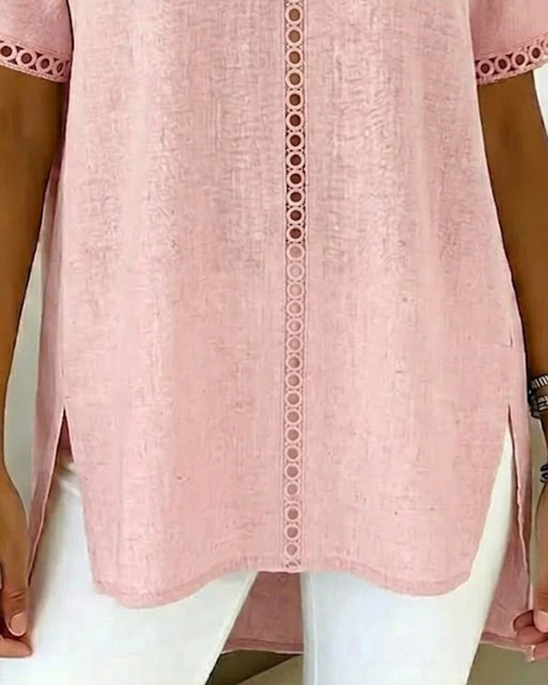 IDE | COTTON LINEN V-NECK BLOUSE