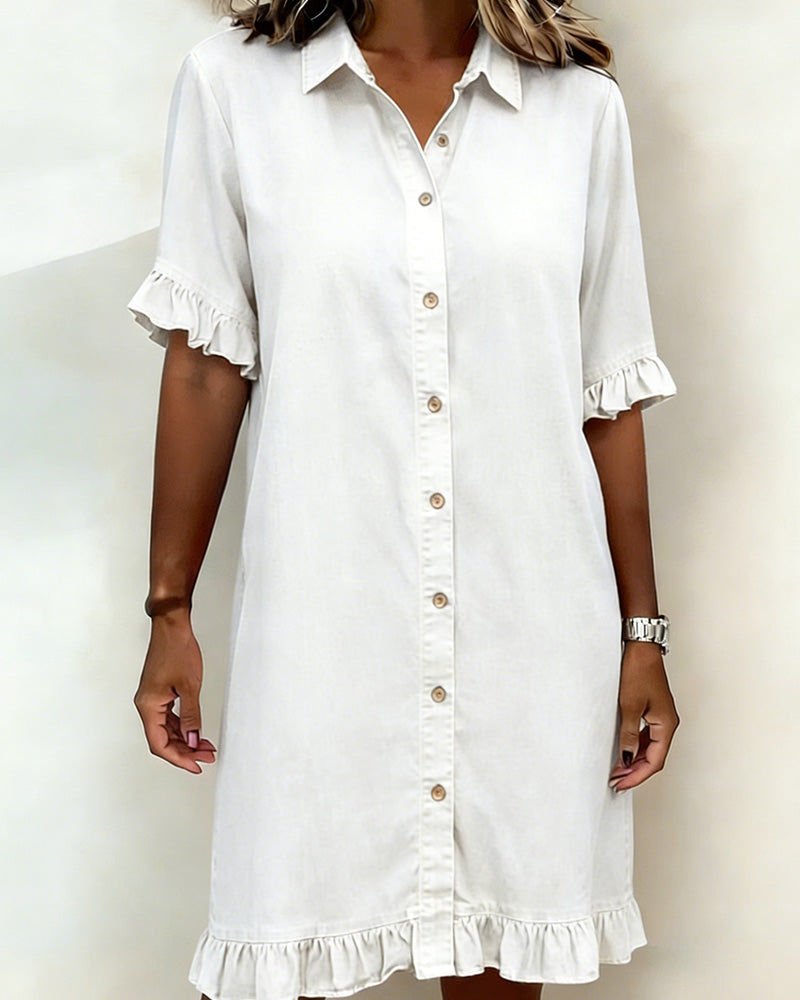 AOIFE | DENIM SHIRT DRESS WITH RUFFLE SLEEVES