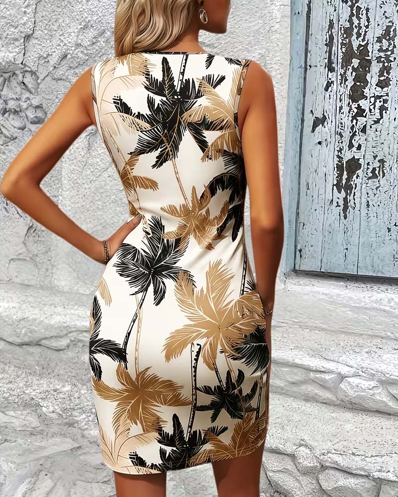 MUIREANN | PRINTED WRAP V-NECK BODYCON DRESS