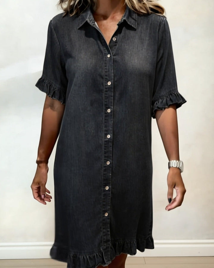 AOIFE | DENIM SHIRT DRESS WITH RUFFLE SLEEVES