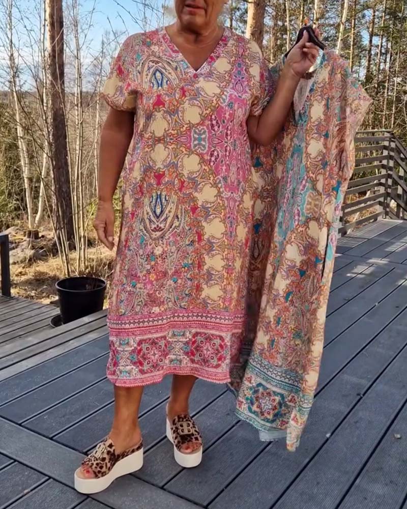 Ailina | Printed V Neck Midi Dress