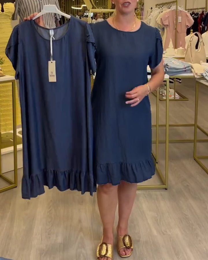 DEIRDRE | CASUAL DENIM-STYLE RUFFLE DRESS