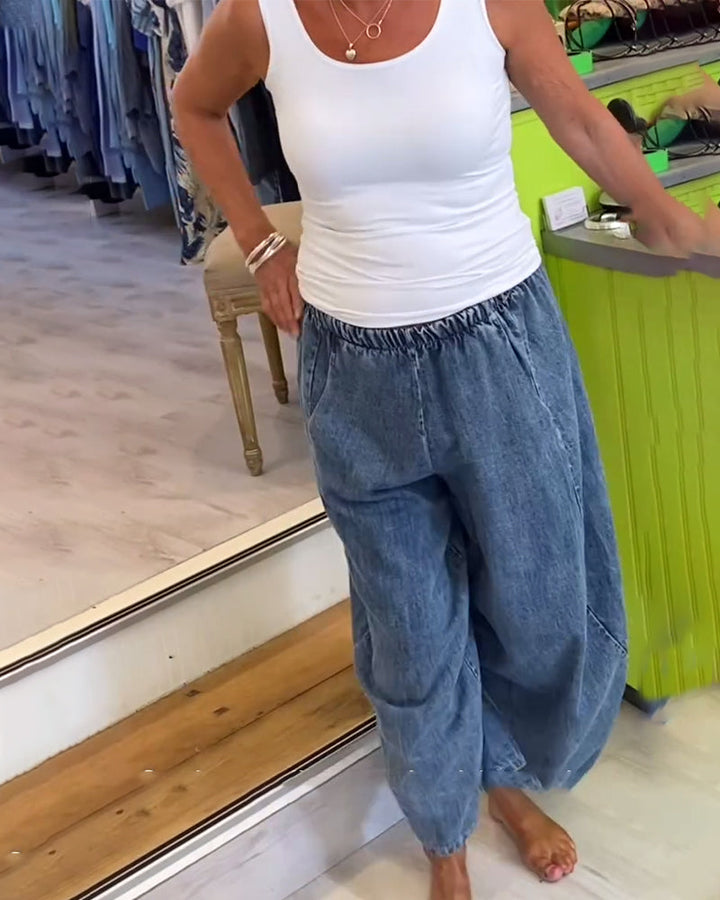 Roisin | Relaxed Elastic Waist Denim Trousers