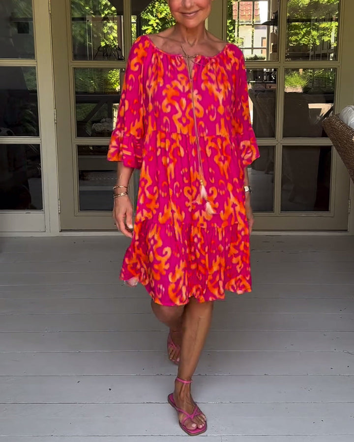 GRAINNE | VINTAGE PRINTED MIDI DRESS WITH V NECK