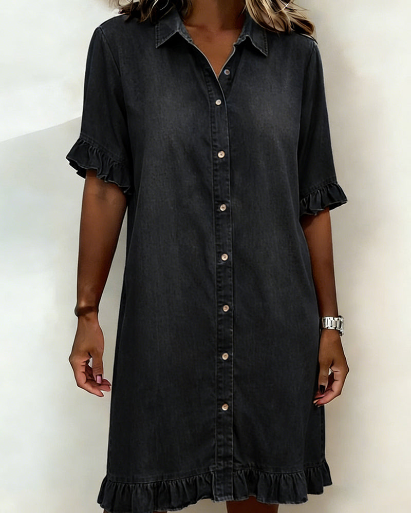AOIFE | DENIM SHIRT DRESS WITH RUFFLE SLEEVES
