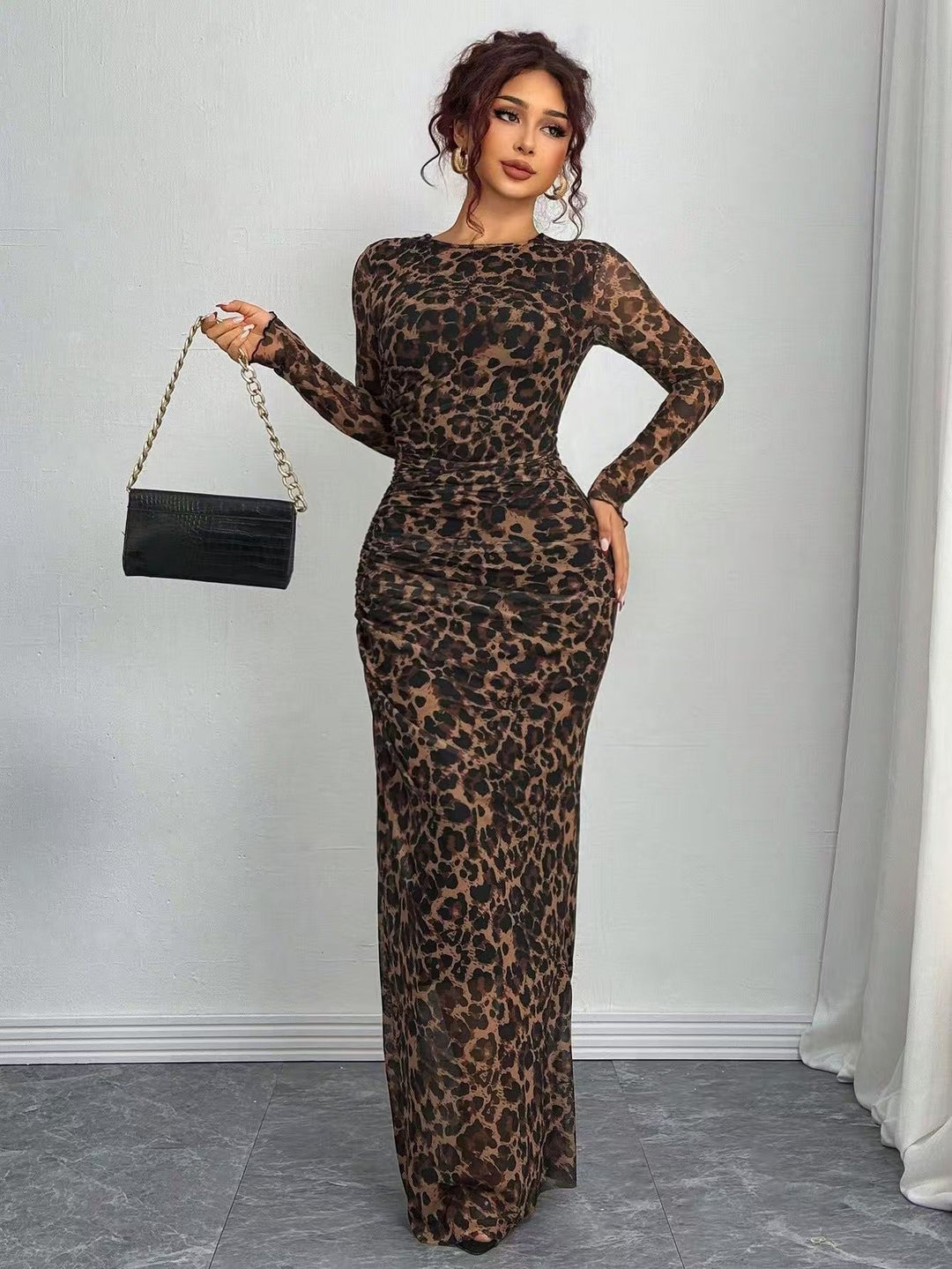 KEEVA | PRINTED LONG SLEEVE BODYCON MAXI DRESS