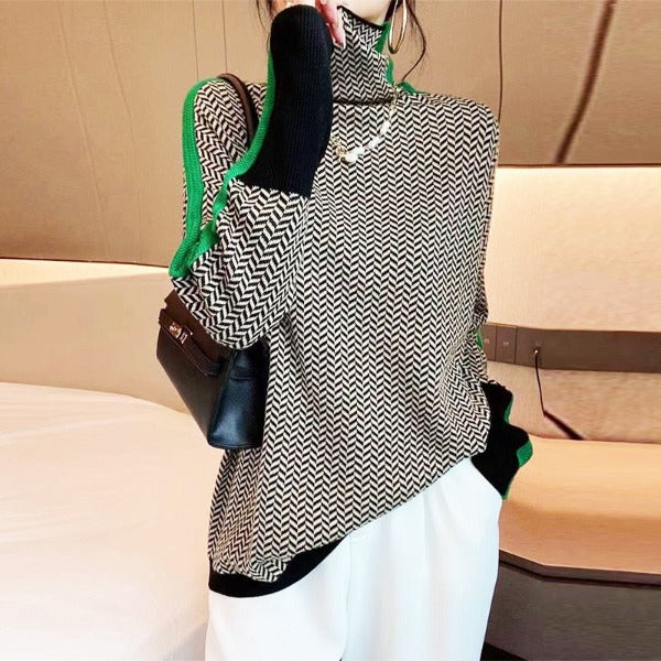 Arabella | High neck Sweater with striking contrasting stripes