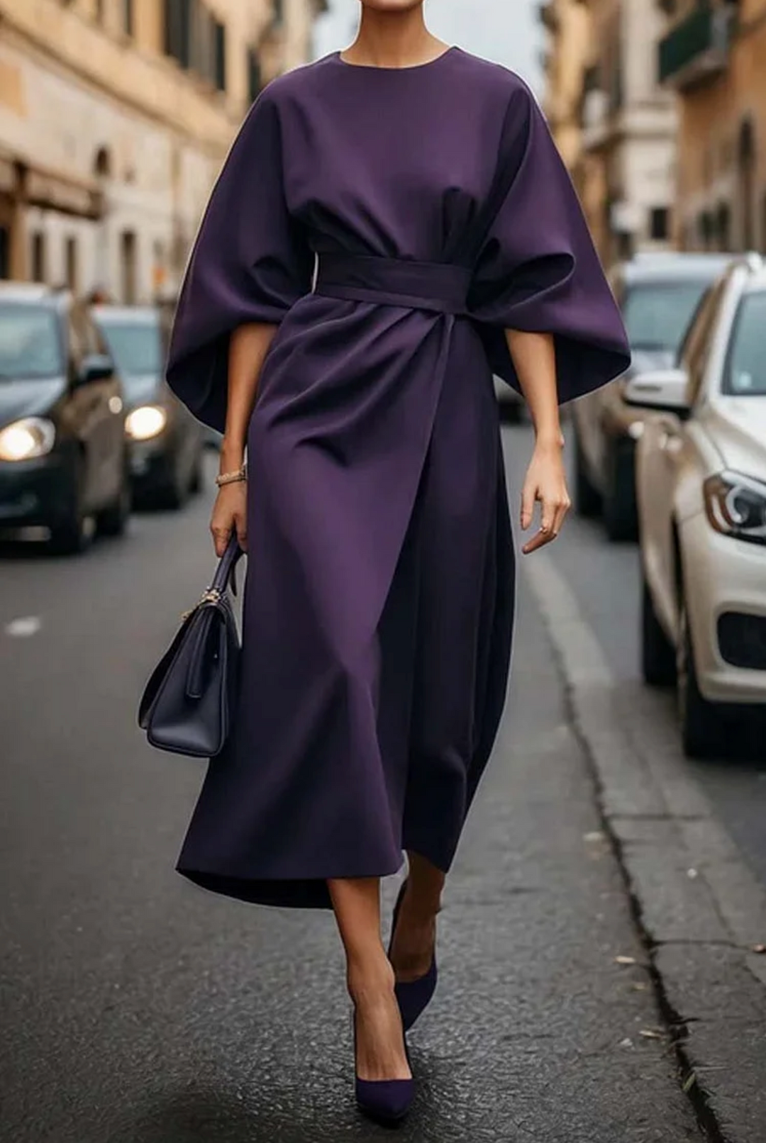 LILLIAN | ELEGANT DRESS WITH LANTERN SLEEVES AND BELT