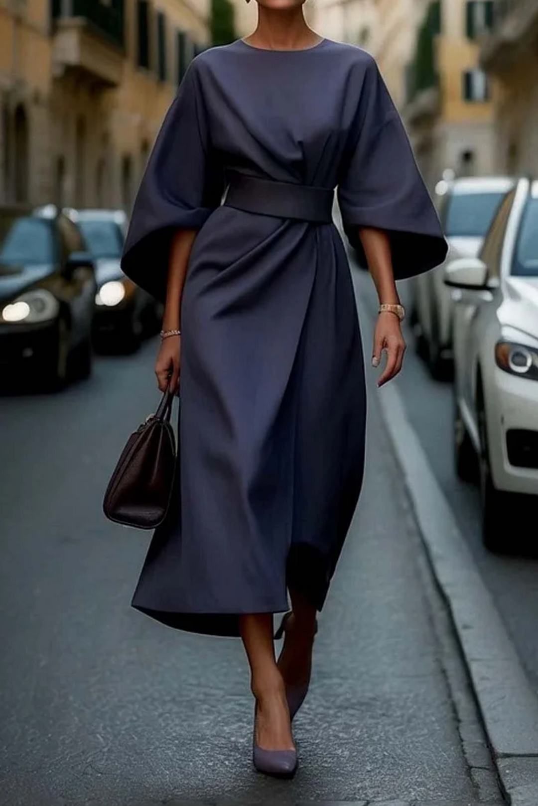 LILLIAN | ELEGANT DRESS WITH LANTERN SLEEVES AND BELT