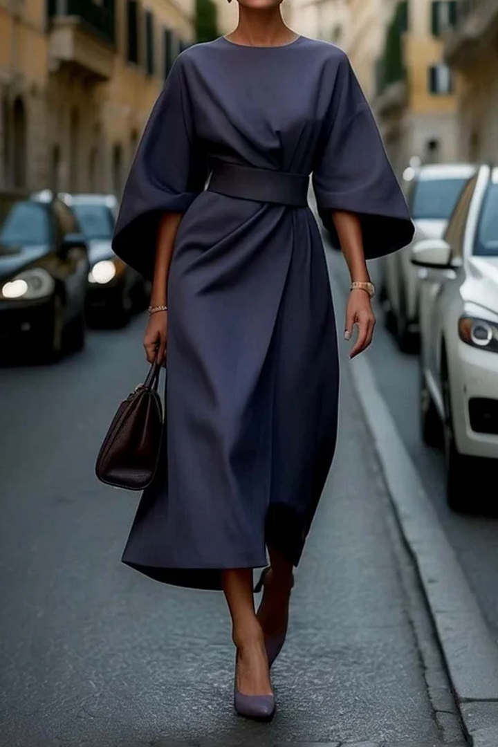 LILLIAN | ELEGANT DRESS WITH LANTERN SLEEVES AND BELT
