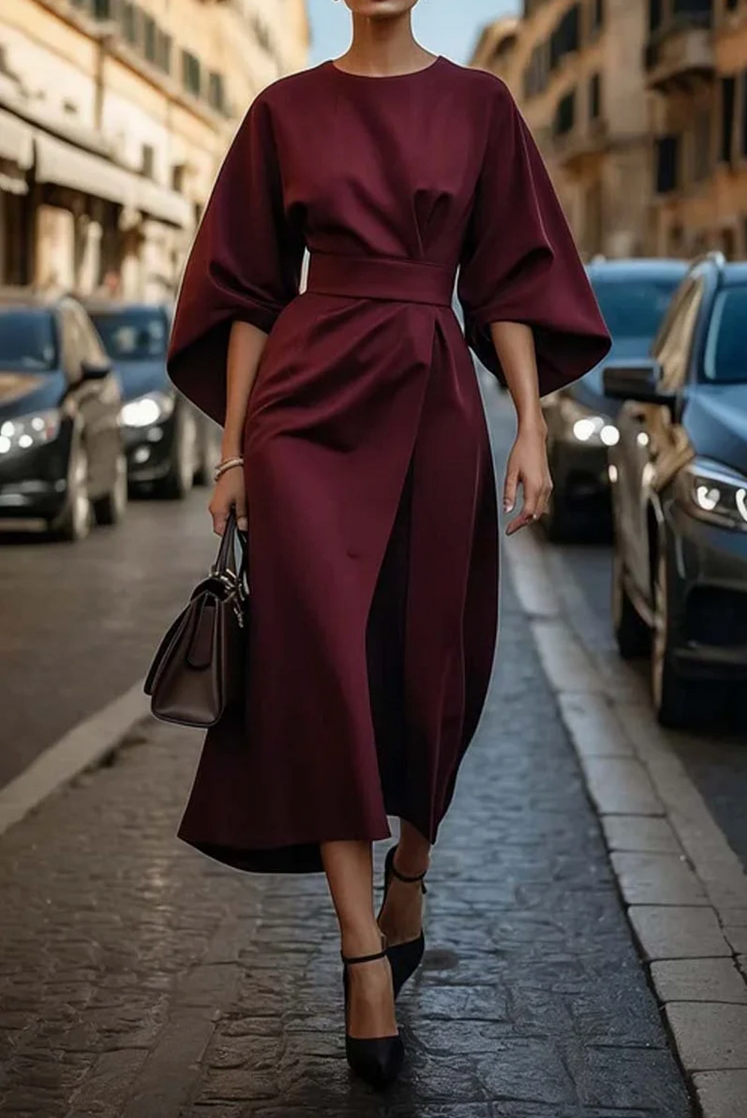 LILLIAN | ELEGANT DRESS WITH LANTERN SLEEVES AND BELT