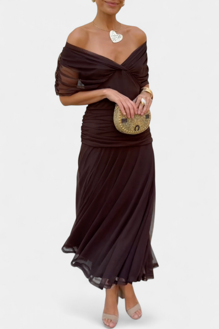 SHAUNA | LONG FLORAL DRESS WITH V-NECK