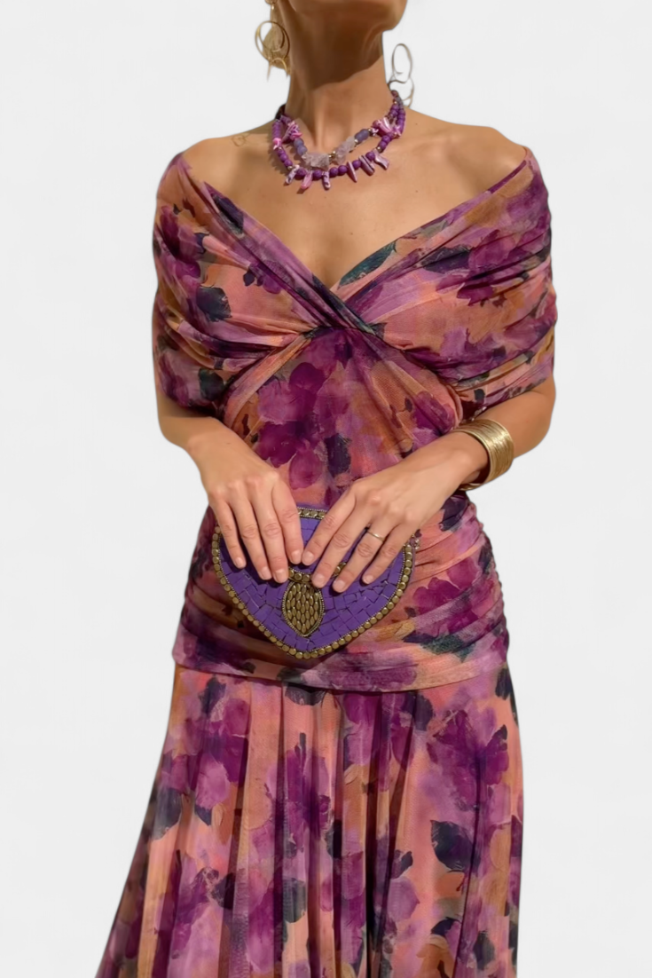 SHAUNA | LONG FLORAL DRESS WITH V-NECK