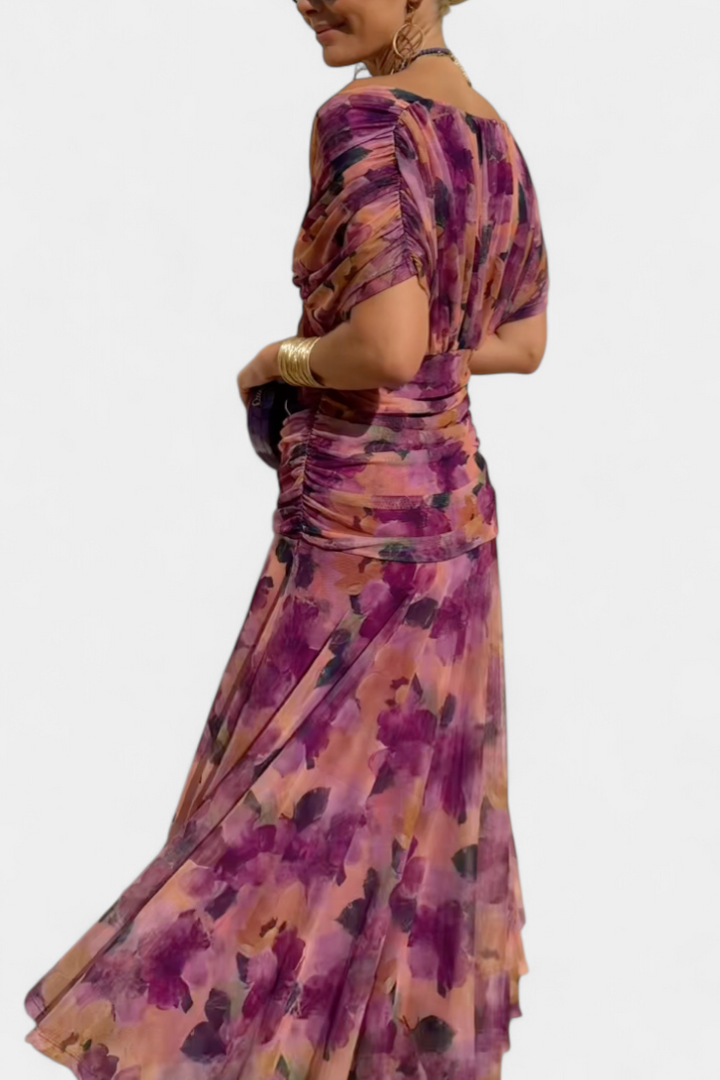 ENYA | LONG FLORAL DRESS WITH V-NECK