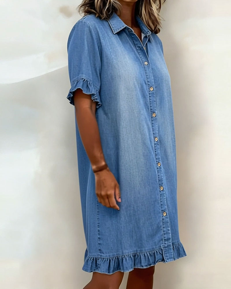 AOIFE | DENIM SHIRT DRESS WITH RUFFLE SLEEVES