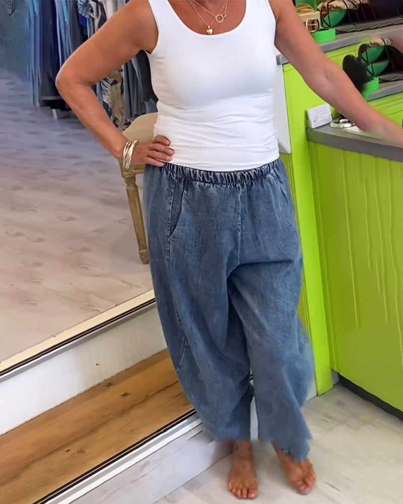 Roisin | Relaxed Elastic Waist Denim Trousers