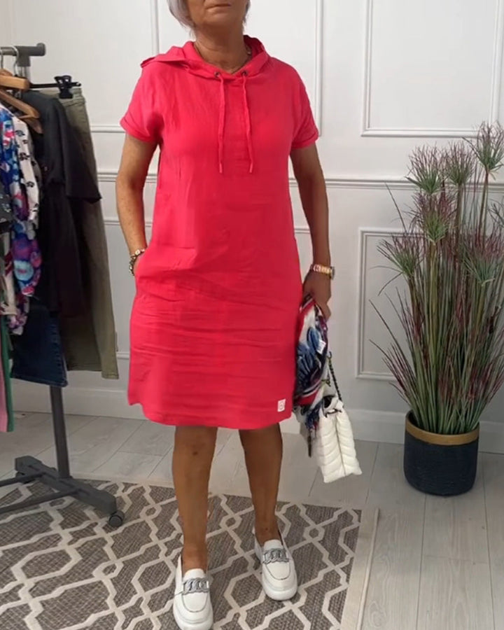 SINEAD | CASUAL SHORT SLEEVE HOODED DRESS