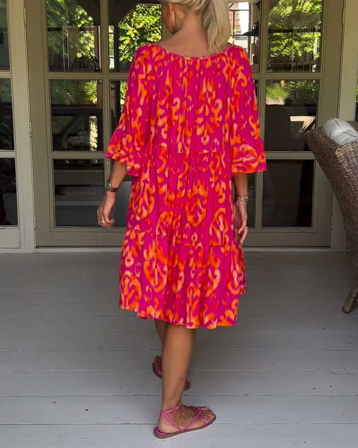 GRAINNE | VINTAGE PRINTED MIDI DRESS WITH V NECK