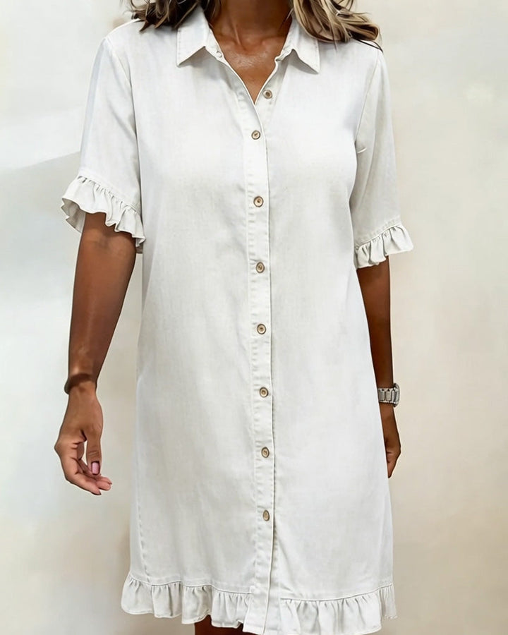 AOIFE | DENIM SHIRT DRESS WITH RUFFLE SLEEVES