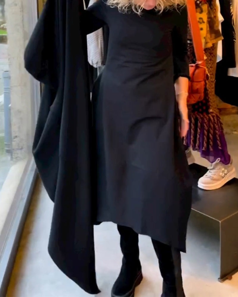 ROISIN | BLACK MIDI DRESS WITH POCKETS