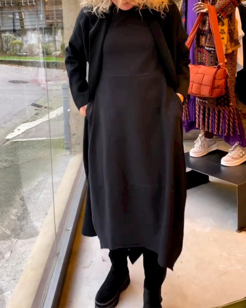 ROISIN | BLACK MIDI DRESS WITH POCKETS
