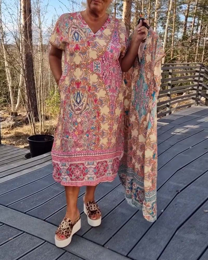 Ailina | Printed V Neck Midi Dress